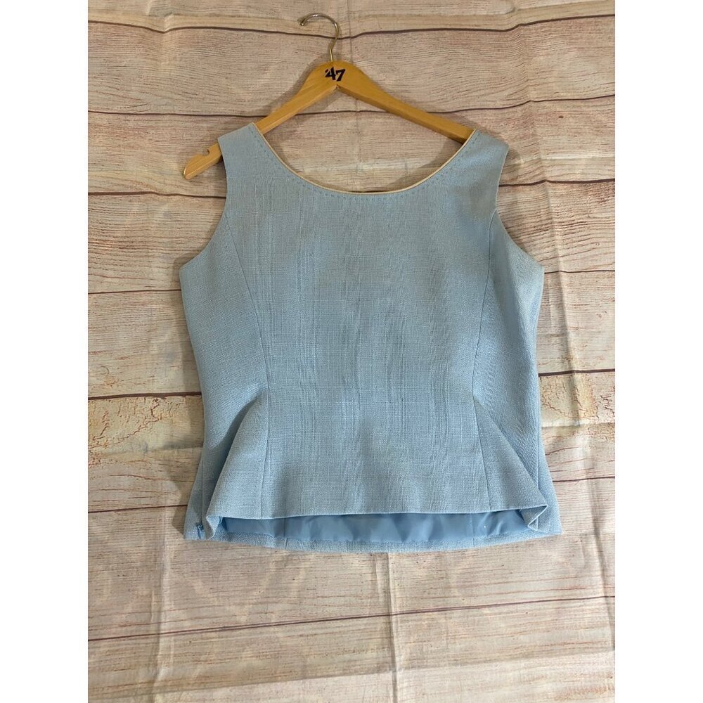 Tahari Women's Powder Blue Sleeveless Classic Office Blouse - 10 - Picture 10 of 11